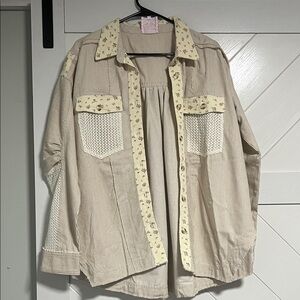 Fantastic Fawn Striped Button-Up Shirt with Floral Accents